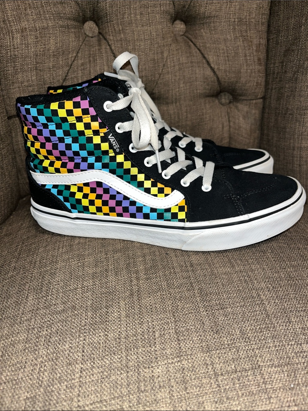 Vans Filmore Rainbow Checkerboard high-top canvas women's 6